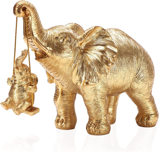 Elephant Statue. Gold Elephant Decor Brings Good Luck, Health, Strength. Elephant Gifts for Women, Mom Gifts. Decorations Applicable Home, Office, Bookshelf TV Stand, Shelf, Living Room