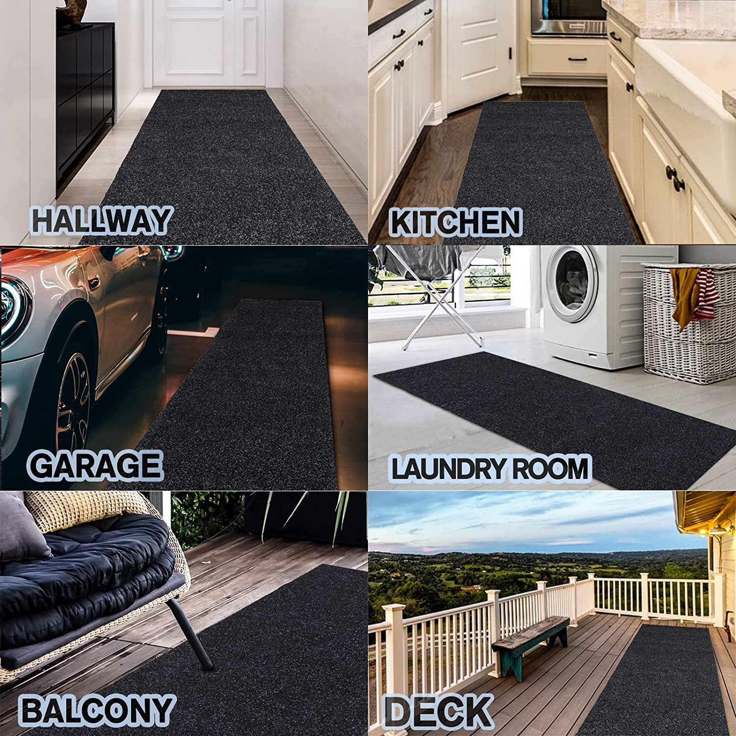 Custom Size Backed Non-Slip Area Rugs Runner, Easy Clean, Waterproof Runner Rugs for Hallway Entryway, Kitchen, Laundry, 2FT X 6FT, Black