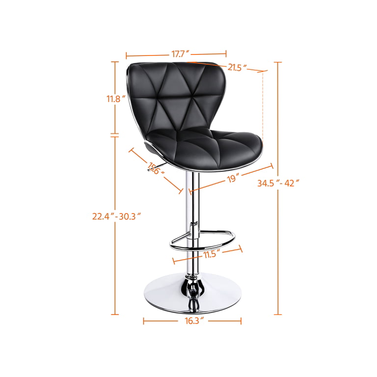 Alden Design Adjustable Midback Faux Leather Bar Stool, Set of 2, Black
