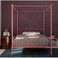 Metal Canopy Kids Platform Bed with Four Poster Design, Scrollwork Headboard and Footboard, Underbed Storage Space, No Box Sring Needed, Twin, Pink