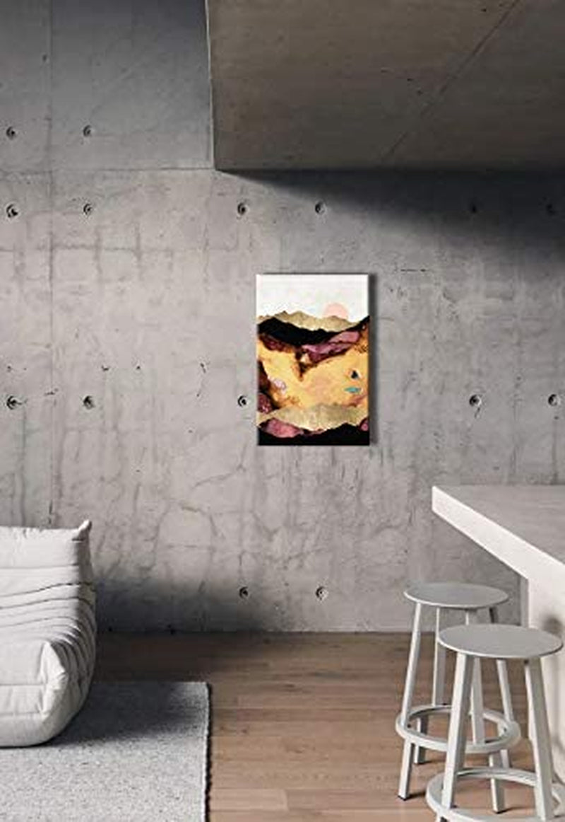 Gold Abstract Mountain Canvas Wall Art Sunset Natural Landscape Canvas Painting Nordic Style Modern Wall Art for Bathroom Office Home Decoration Framed Ready to Hang Set 12X16 1Panel