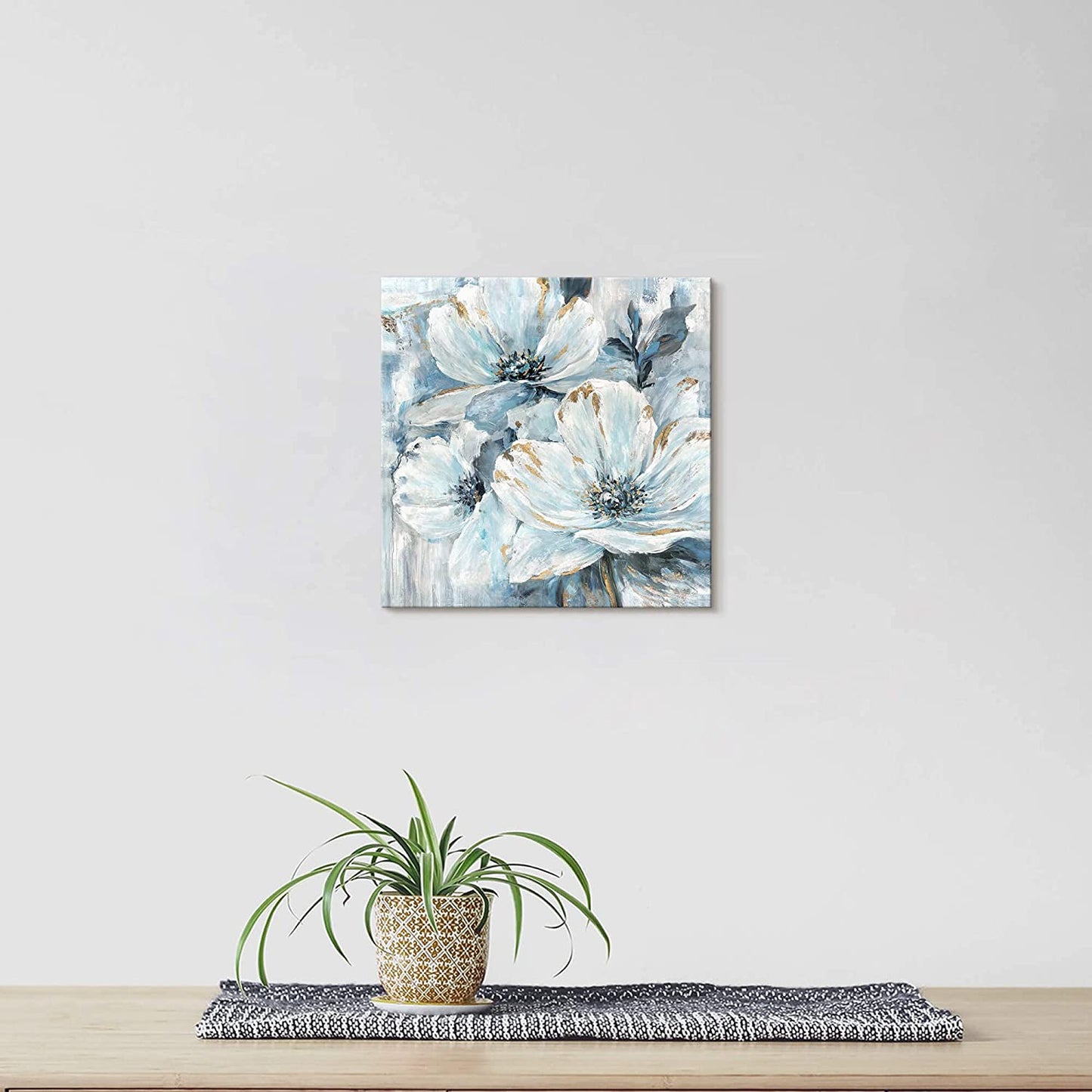 Flower Canvas Wall Art Bedroom: Modern Living Room Bathroom Abstract Blue Lily Floral Painting Simple Botanical Bouquet Picture Giclee Print Minimalist Contemporary Gallery Artwork 12X12