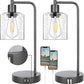 Set of 2 Farmhouse Rustic Table Lamps Rocky Black for Bedroom Nightstand 3-Way Dimmable Touch Control Industrial Bedside Lamps with 2 USB Charging Ports & AC Outlet Living Room Office, Bulbs Included