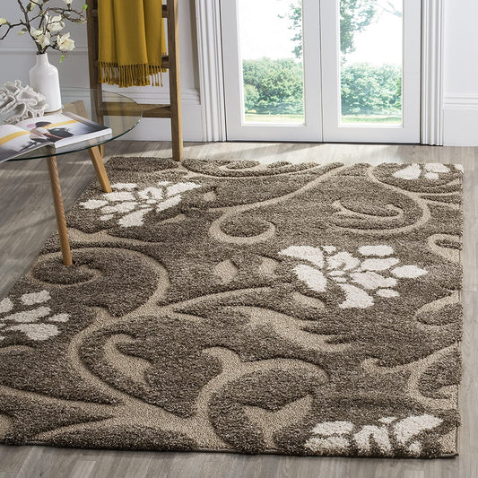 Florida Shag Collection 3'3" X 5'3" Smoke / Beige SG464 Floral Non-Shedding Living Room Bedroom Dining Room Entryway Plush 1.2-Inch Thick Area Rug