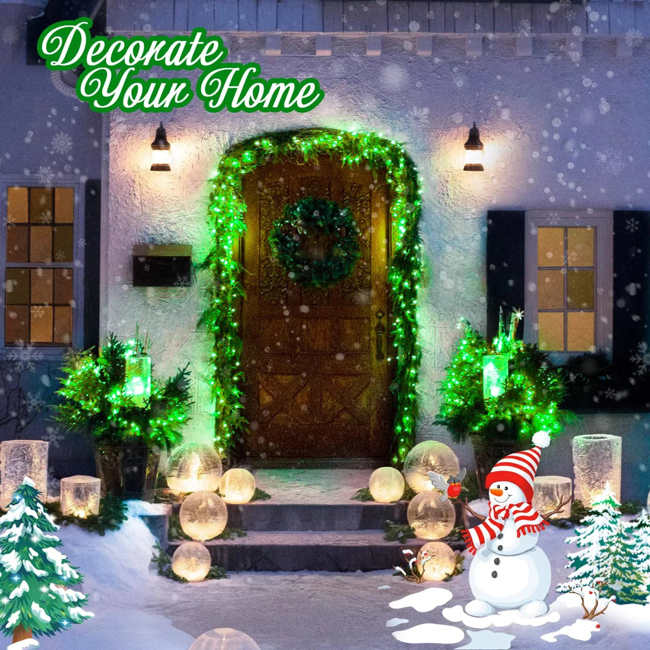 33Ft 100 LED Green Christmas Lights, 8 Modes Green Christmas String Lights, Outdoor Waterproof Green Lights for Christmas Decorations, Halloween, Party, Garden, St Patrick'S Day