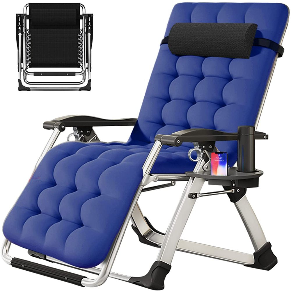 Zero Gravity Chair, Lawn Recliner, Reclining Patio Lounger Chair, Folding Portable Chaise, with Soft Cushion, Cup Holder, Adjustable Headrest