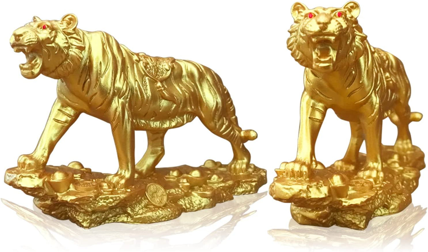 Chinese Feng Shui Resin Tiger Statue Sculpture Home Office Decoration Tabletop Decor Ornaments for Wealth and Success Good Lucky Gifts