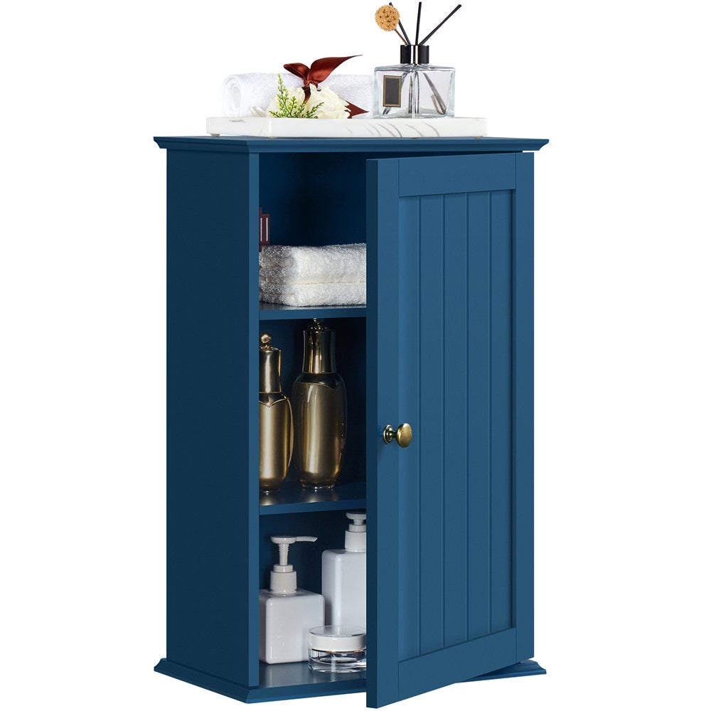 3 Tiers Wall Mounted Storage Cabinet Single Door Store Medicine Foods Cups for Bathroom Kitchen Living Room, Navy Blue