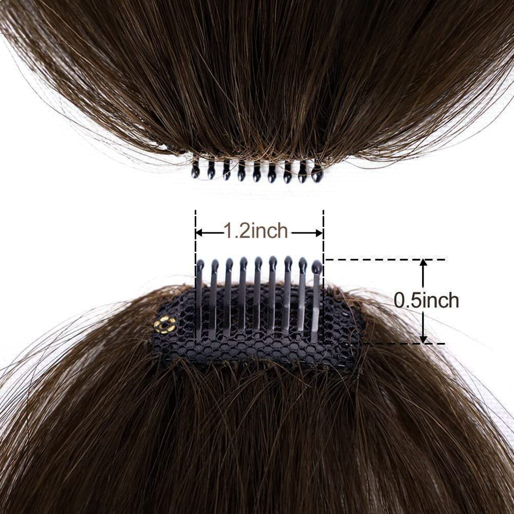 Clip in Bangs for Women 100% Human Hair Extensions Wispy Bangs Fringe with Temples Hairpieces Air Bangs Flat Bangs Clip Curved Bangs for Daily Wear (Light Brown)