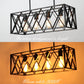 Kitchen Island Lighting Farmhouse Chandelier, 4-Lights Dining Room Light Fixtures 25.19'' Industrial Black Metal Rustic Rectangular Chandeliers for Living Room Bedroom Foyer Hallway Restaurant