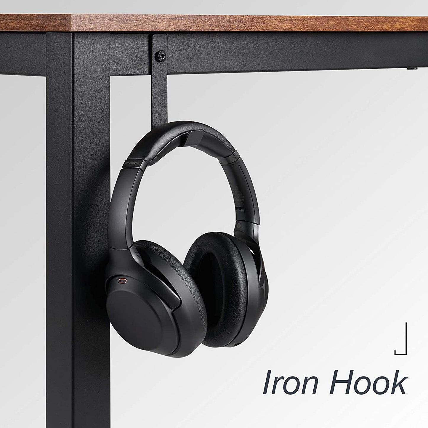 55 Inch Computer Desk, Home Office Desk, Large Writing Study Table with Splice Board, Morden Laptop Table with Monitor Stand, Headphone Hook, Extra Strong Legs (Black + Rustic Brown)