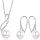 Sterling Silver Pearl Jewelry Set 18K Gold Plated Genuine Freshwater Cultured Pearl Jewelry Pendant Necklace Pearl Earrings for Women Girls