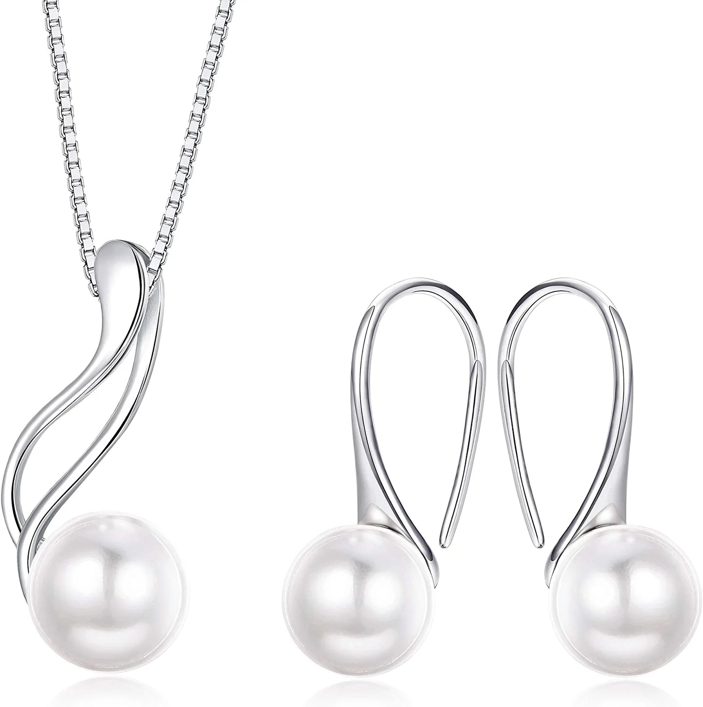 Sterling Silver Pearl Jewelry Set 18K Gold Plated Genuine Freshwater Cultured Pearl Jewelry Pendant Necklace Pearl Earrings for Women Girls
