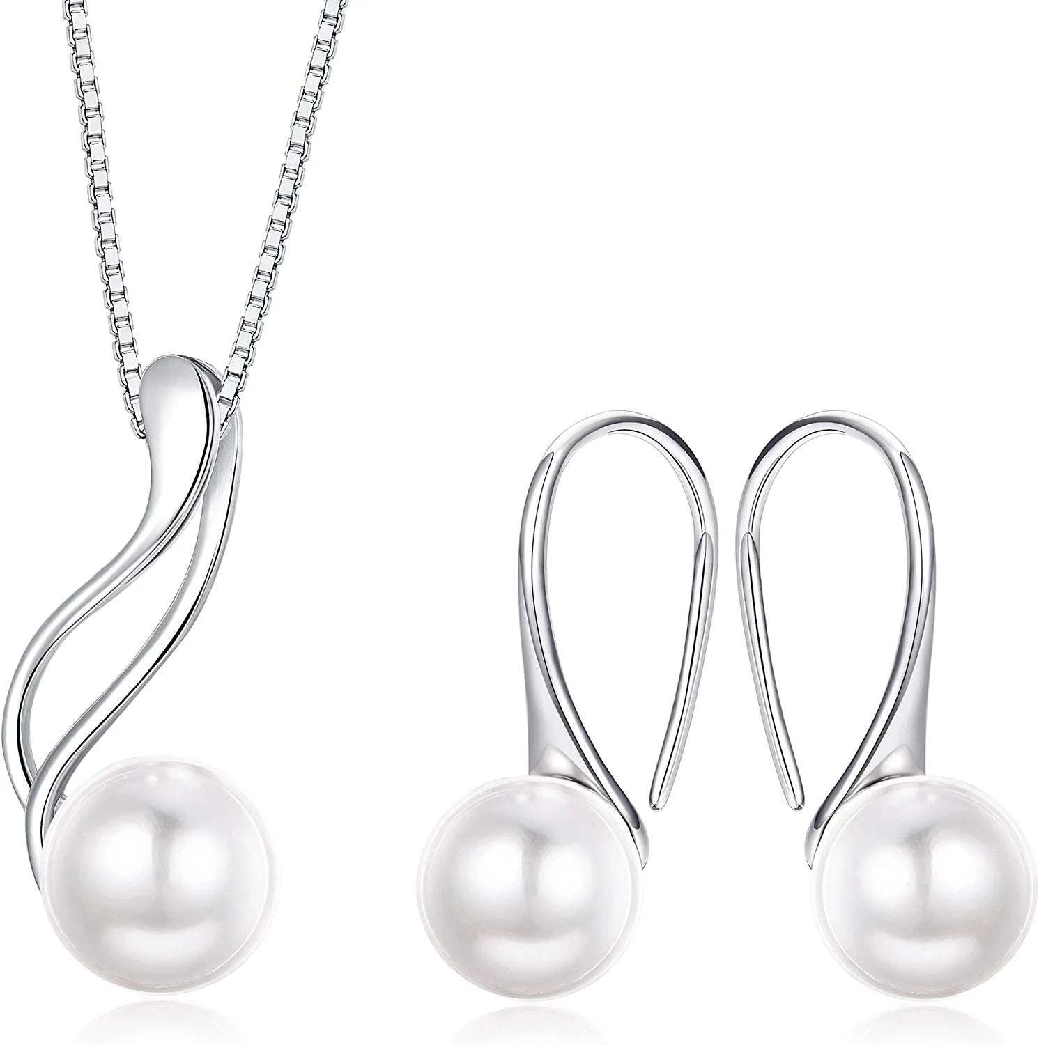 Sterling Silver Pearl Jewelry Set 18K Gold Plated Genuine Freshwater Cultured Pearl Jewelry Pendant Necklace Pearl Earrings for Women Girls
