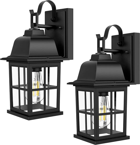 2-Pack Outdoor Light Fixtures Wall Mount, 100% Aluminium Waterproof Exterior Wall Lantern, Anti-Rust outside Black Wall Sconce Porch Lights for House Garage, Doorway, Bulbs Not Included