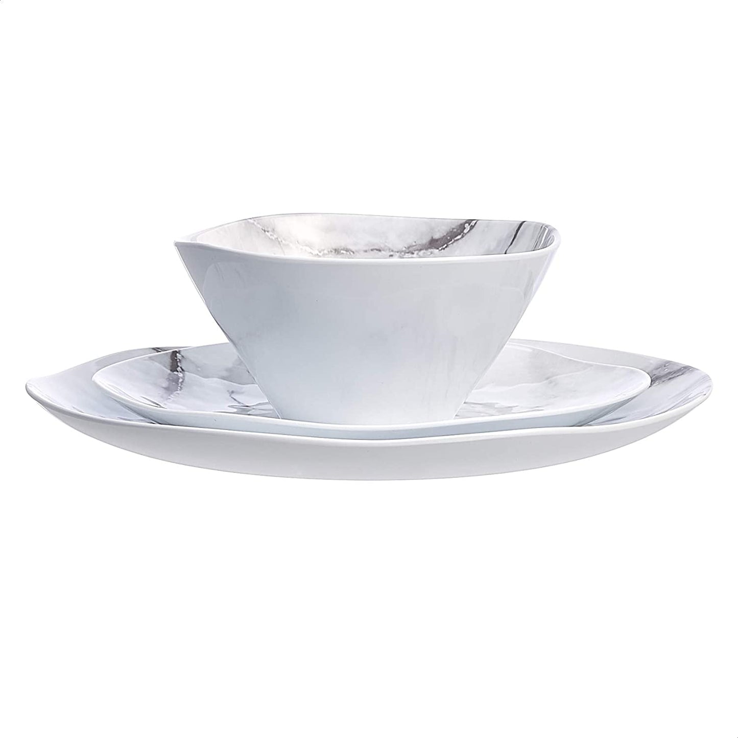 Melamine Dinnerware Set, Service for 4, White Marble - Set of 12