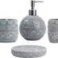 Bathroom Accessory Set, Bath Accessories Set 4-Piece Ceramic Embossed Bath Countertop Set with Soap Dish, Soap & Lotion Dispenser, Cup, Divided Toothbrush Holder ,Grey