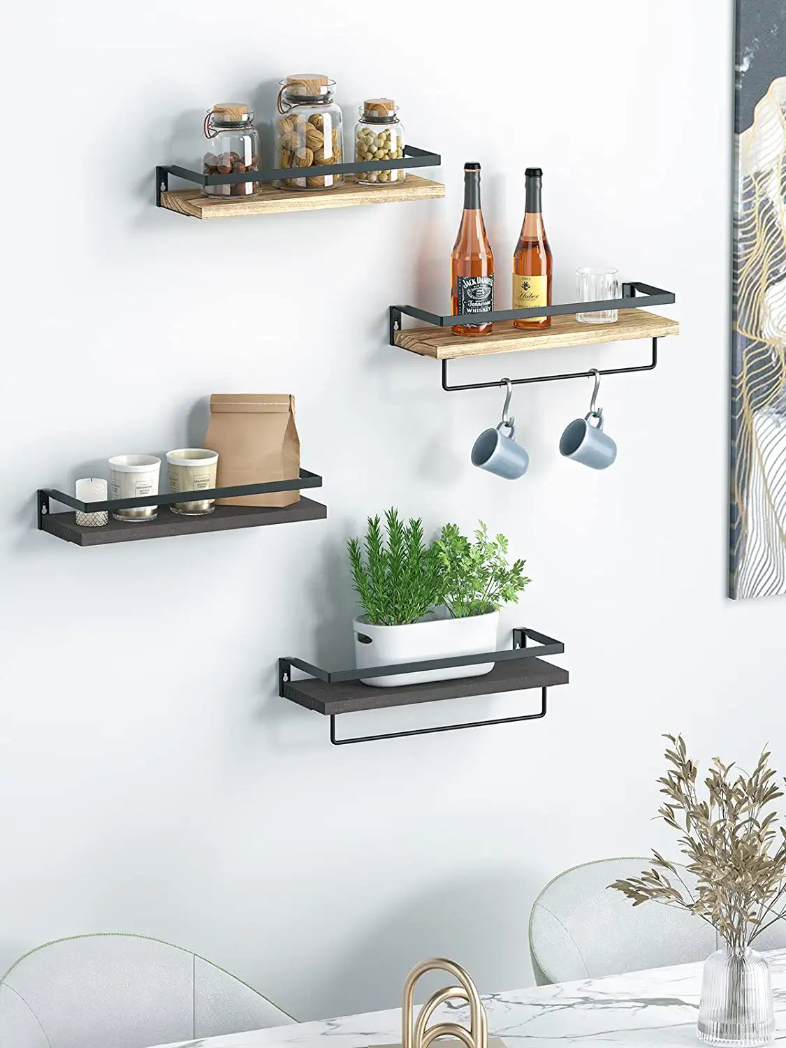 Floating Shelves, Bathroom Shelf with Towel Bar, Wall Shelves for Bathroom/Living Room/Kitchen/Bedroom, Light Brown Shelves Set of 2 - AMFS01