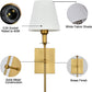 Slim Wall Sconces Set of 2 White Fabric Shade Wall Sconce Hardwired Indoor Wall Light Column Stand Bedroom Wall Lamp Bathroom Vanity Light Fixture, Antique Brass