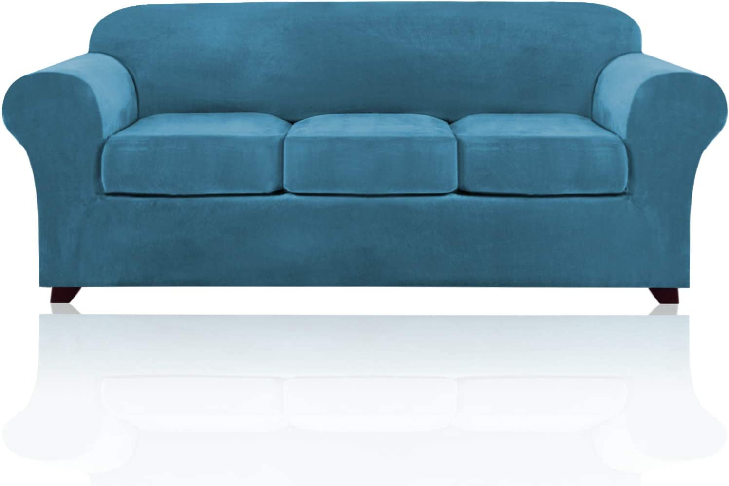 4 Pieces Sofa Covers Stretch Velvet Couch Covers for 3 Cushion Sofa Slipcovers Soft Sofa Slip Covers Furniture Covers with 3 Individual Seat Cushion Covers, Machine Washable (Large, Blue)