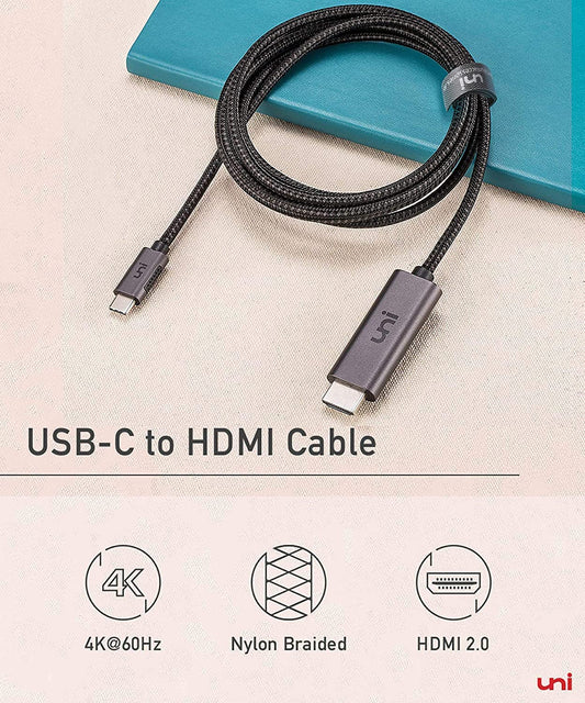 USB C to HDMI Cable for Home Office 3Ft 4K@60Hz,  USB Type-C to HDMI Braided Cable (Thunderbolt 3 Compatible) with Macbook Pro 2021/2020, Macbook Air/Ipad Pro 2020/2018, Samsung S21, and More