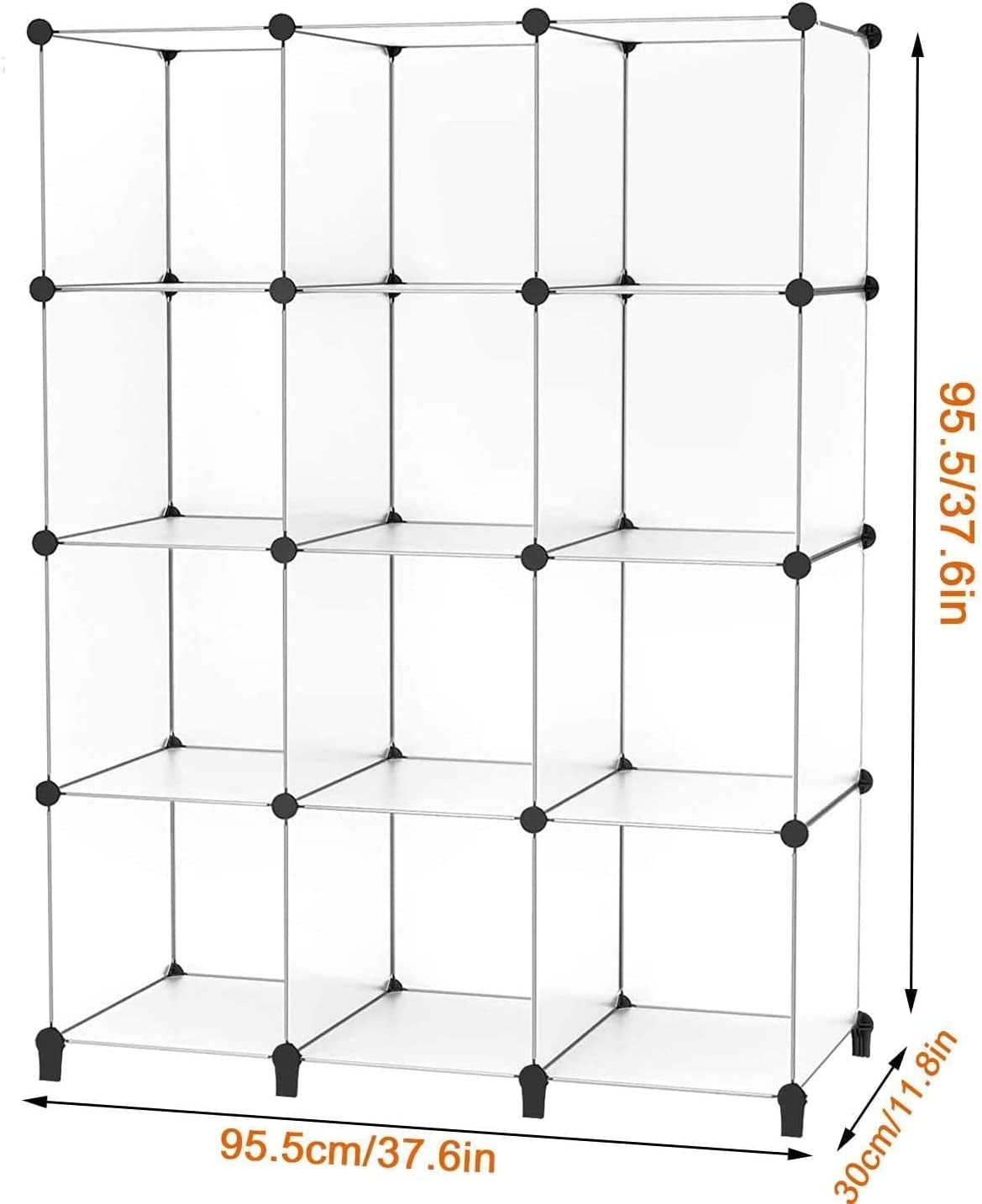 Closet Organizer, 12-Cube Closet Organizers and Storage, Portable Closet Storage Shelves, Clothing Storage for Kids, Closet, Bedroom, Bathroom, Office (11.8X11.8X11.8 Inch), Transparent