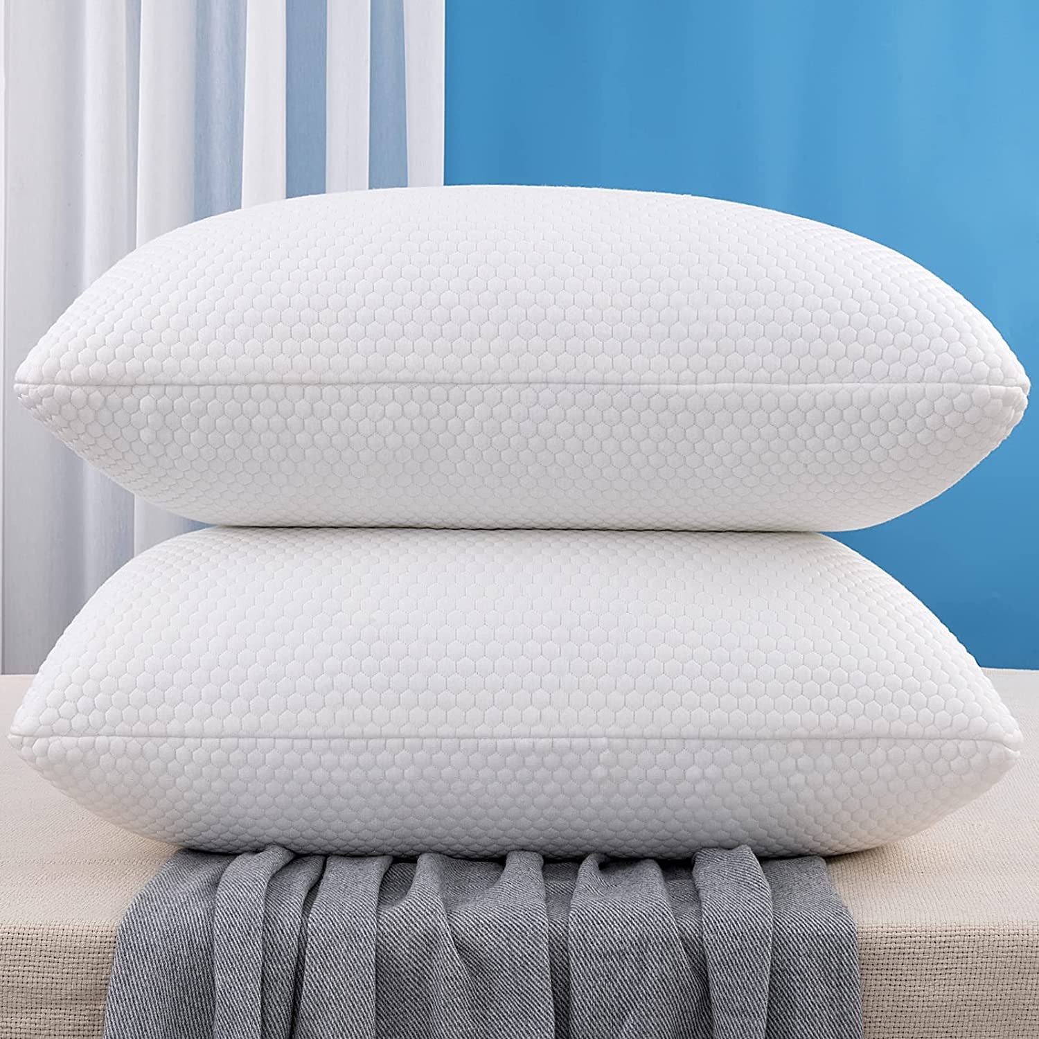 Standard Pillows  Shredded Memory Foam Cooling Bed Pillows Set of 2 Pack Standard Size Pillows 20 X 26 In,Adjustable Loft Washable the Pillow for Side Back Stomach Sleeper Pillows for Sleeping