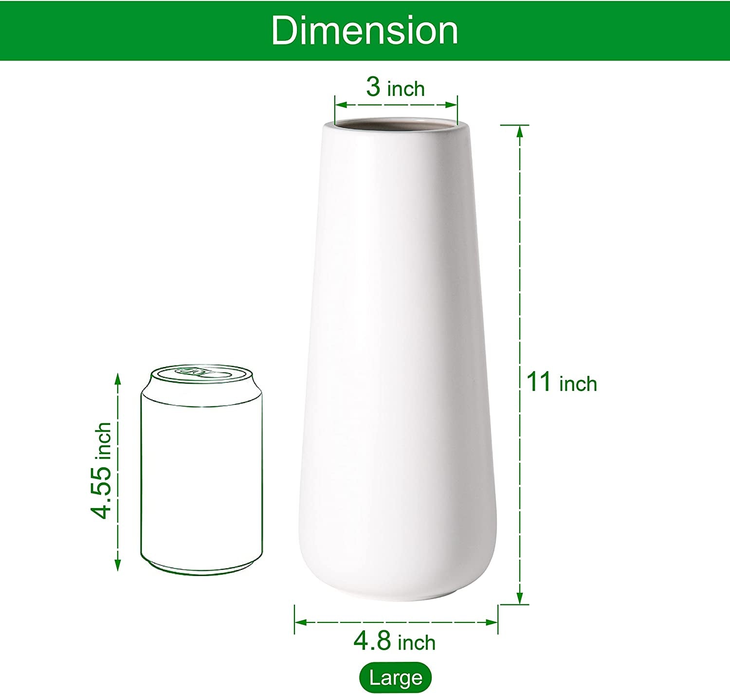 11 Inch Matte White Ceramic Flower Vase for Home Décor, Design Box Package, VS-MAT-W-11