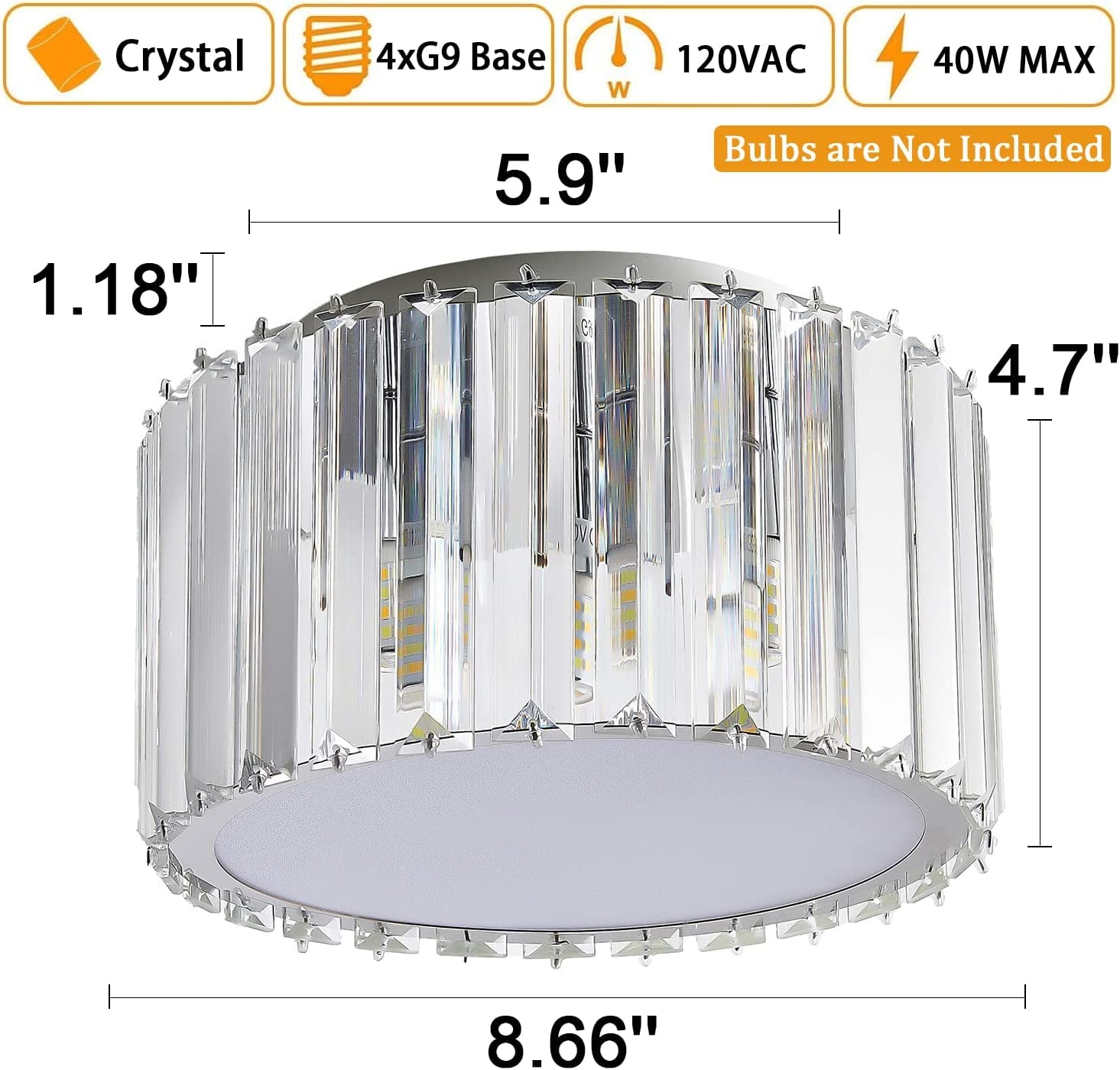 Modern Crystal Ceiling Light Fixture,  Mini Flush Mount Crystal Chandelier, H 5.89'' X W 8.66'' Small Crystal Ceiling Fixtures for Hallway Bedroom Bathroom G9 Socket