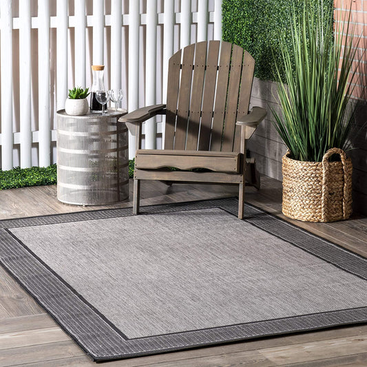 Gris Border Indoor/Outdoor Area Rug, 10' X 13', Grey