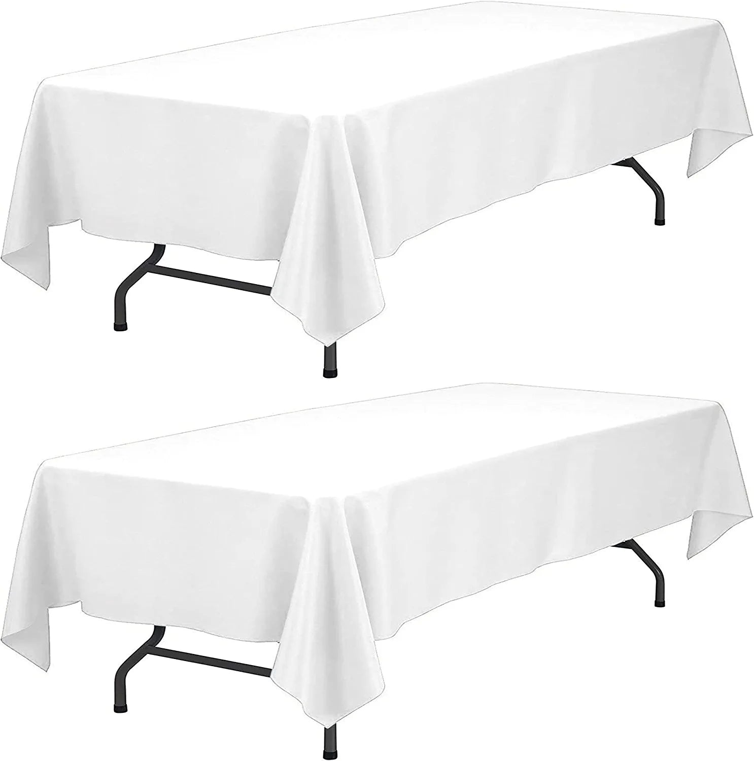 WEALUXE White Tablecloths for Rectangle Tables [60X102 Inch] White Table Clothes for 6 Foot Rectangle Tables, Washable Fabric Stain and Wrinkle Resistant [2 Pack]