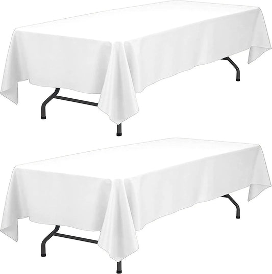 WEALUXE White Tablecloths for Rectangle Tables [60X102 Inch] White Table Clothes for 6 Foot Rectangle Tables, Washable Fabric Stain and Wrinkle Resistant [2 Pack]
