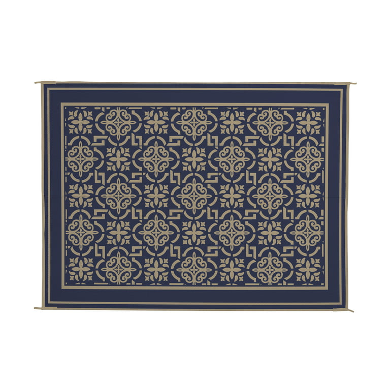 Patio Mats 9x12 Reversible RV Outdoor Patio Mat, Camping Mat, Interlocked Squares, Blue