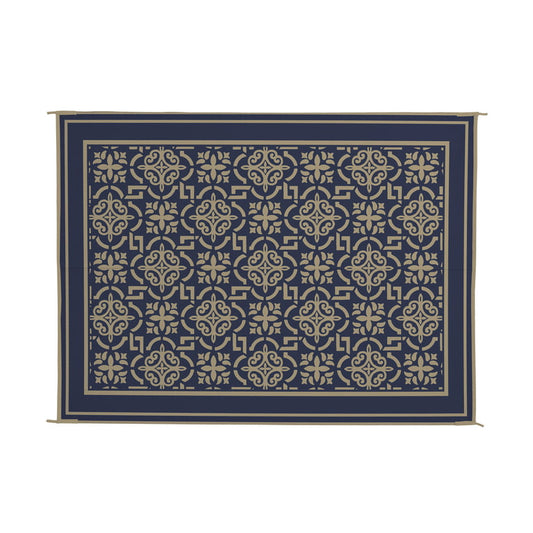 Patio Mats 9x12 Reversible RV Outdoor Patio Mat, Camping Mat, Interlocked Squares, Blue