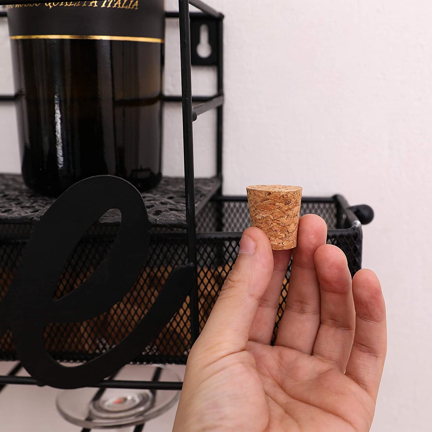 Wall Mounted Metal Wine Rack,Hanging Stemware Glass Holder,Wine Corks Storage Wine Kitchen Storage Rack,Modern Home Kitchen Decor,Black
