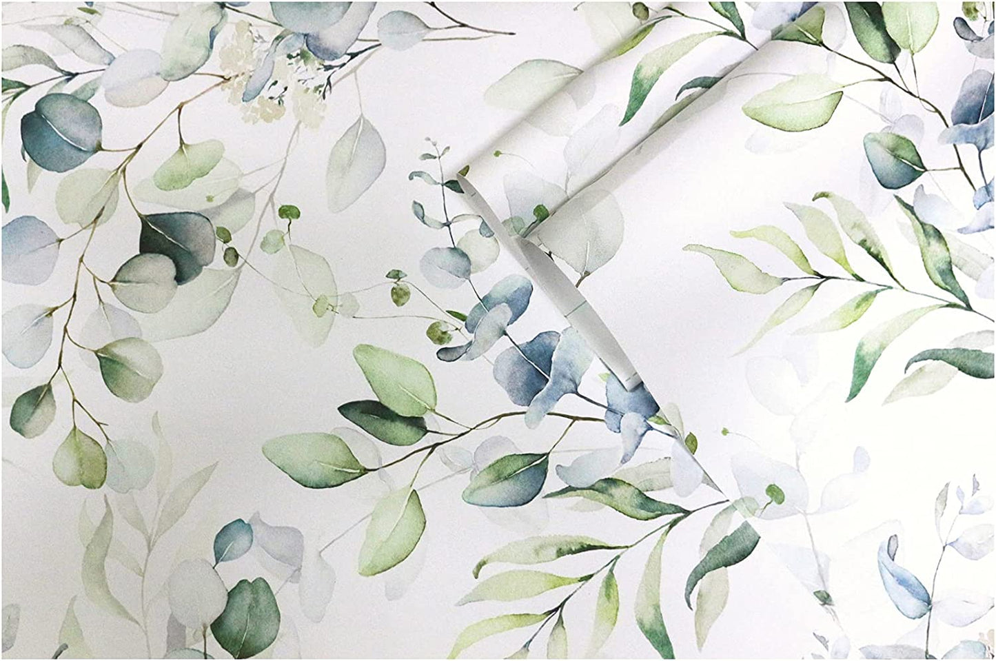 93042 Peel and Stick Wallpaper Green/White Eucalyptus Leaf Floral Wall Mural Home Nursery Boho Decor 17.7In X 32.8Ft
