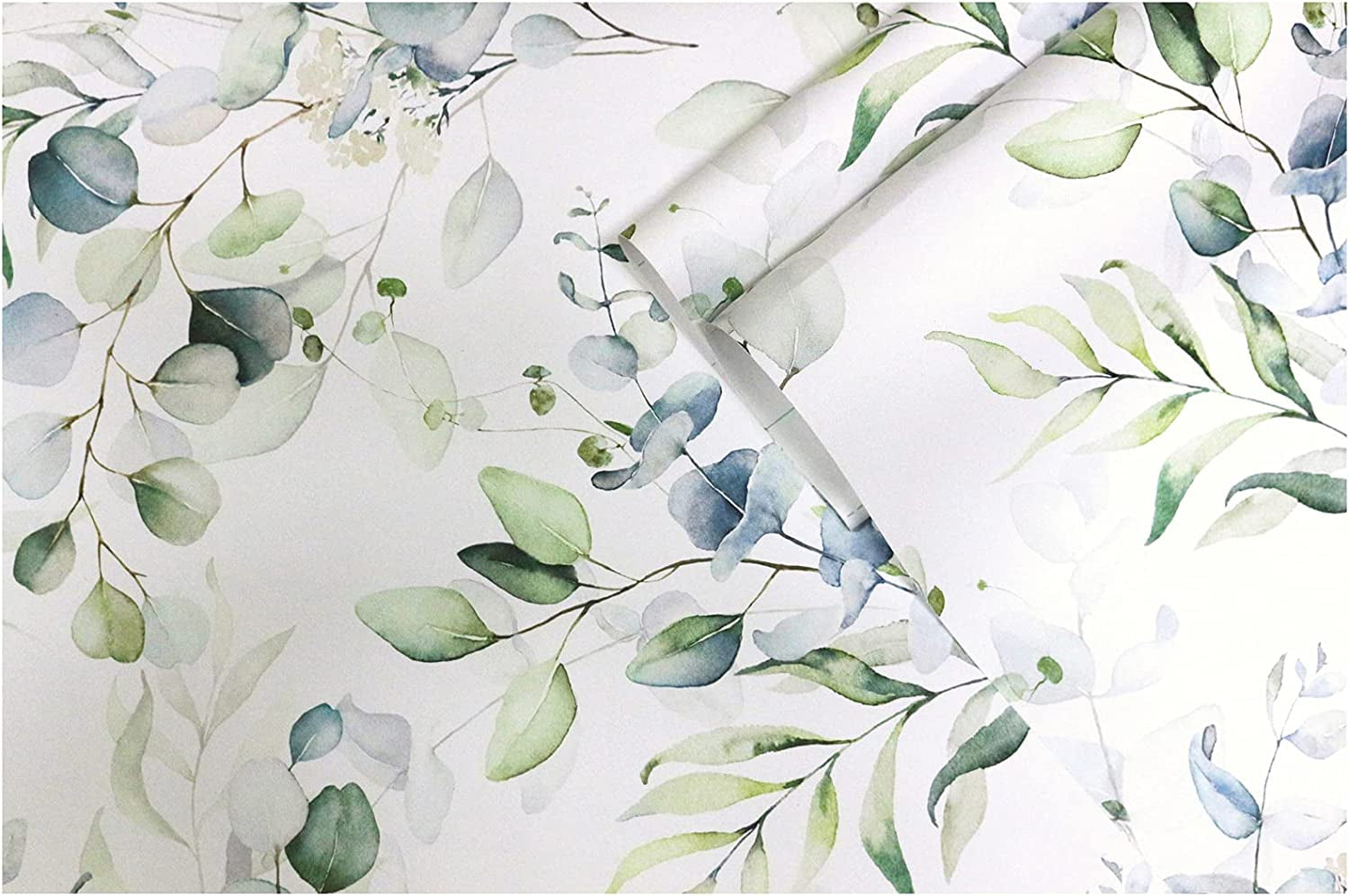 93042 Peel and Stick Wallpaper Green/White Eucalyptus Leaf Floral Wall Mural Home Nursery Boho Decor 17.7In X 32.8Ft