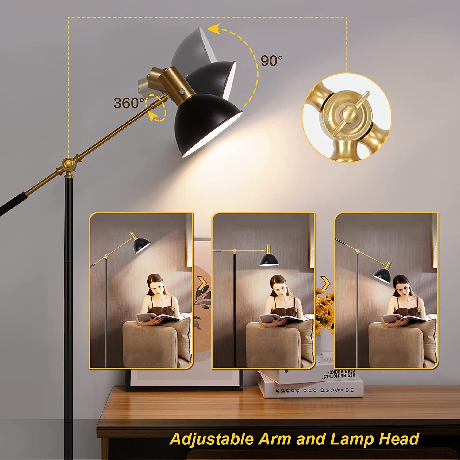 Industrial Floor Lamp Fully Dimmable LED Task Floor Lamp with Adjustable Arm, Modern Standing Lamp Tall Pole Lamp with Flexible Lamp Head for Reading Sewing Studying, A19 LED Bulb Included