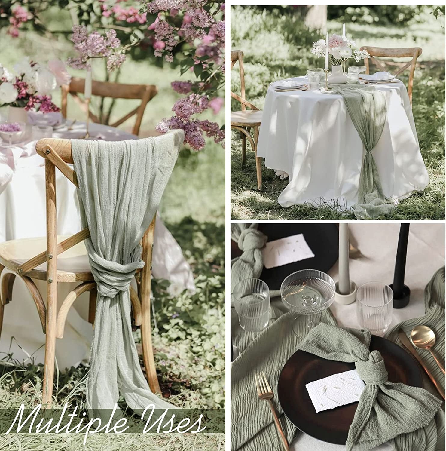 6 Pack Cheesecloth Table Runner Gauze Table Runner 10FT Long Semi-Sheer Table Runner Boho or Rustic Wedding Table Decor for Wedding Decor Arch Draping Bridal Shower Holiday Party (Sage Green)