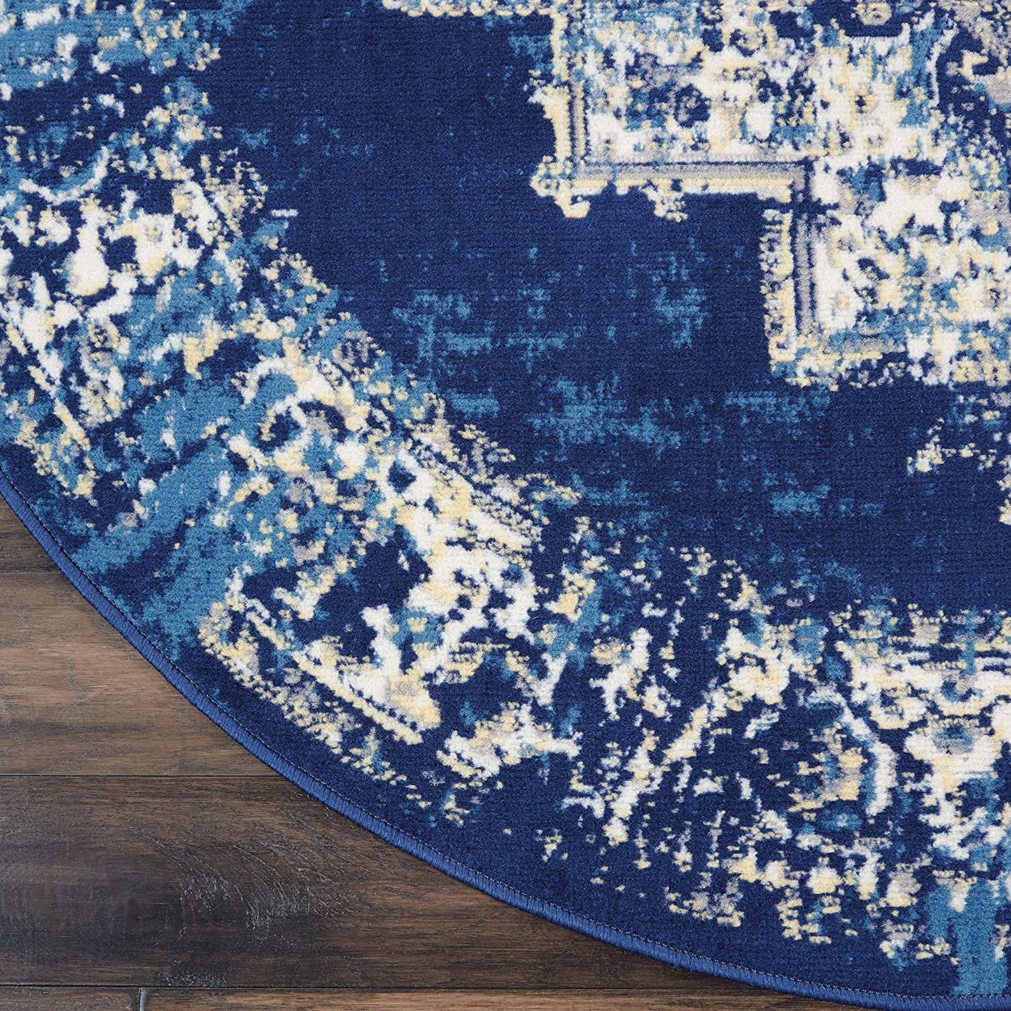 Grafix Persian Navy Blue 5'3" X round Area Rug, Easy Cleaning, Non Shedding, Bed Room, Living Room, Dining Room, Kitchen (5 Round)