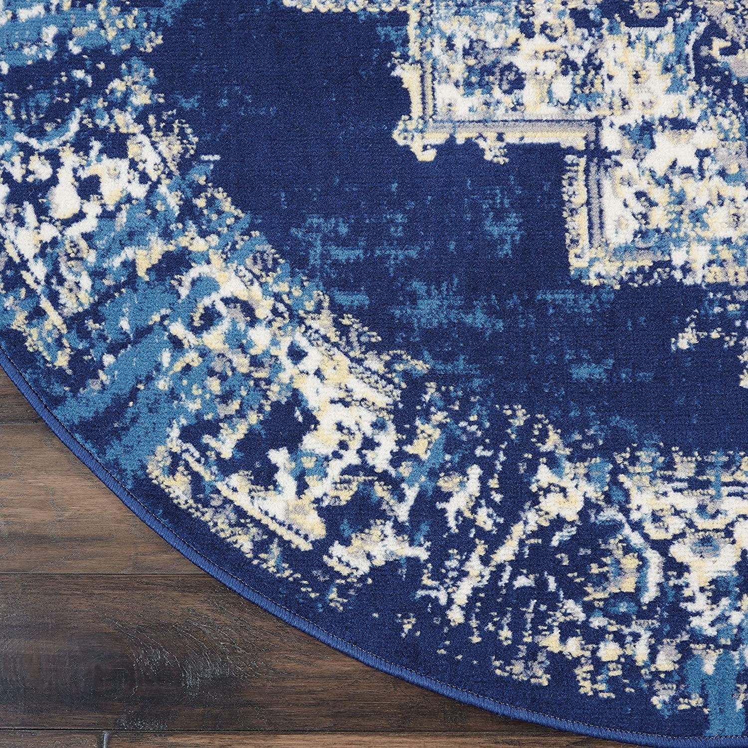 Grafix Persian Navy Blue 5'3" X round Area Rug, Easy Cleaning, Non Shedding, Bed Room, Living Room, Dining Room, Kitchen (5 Round)