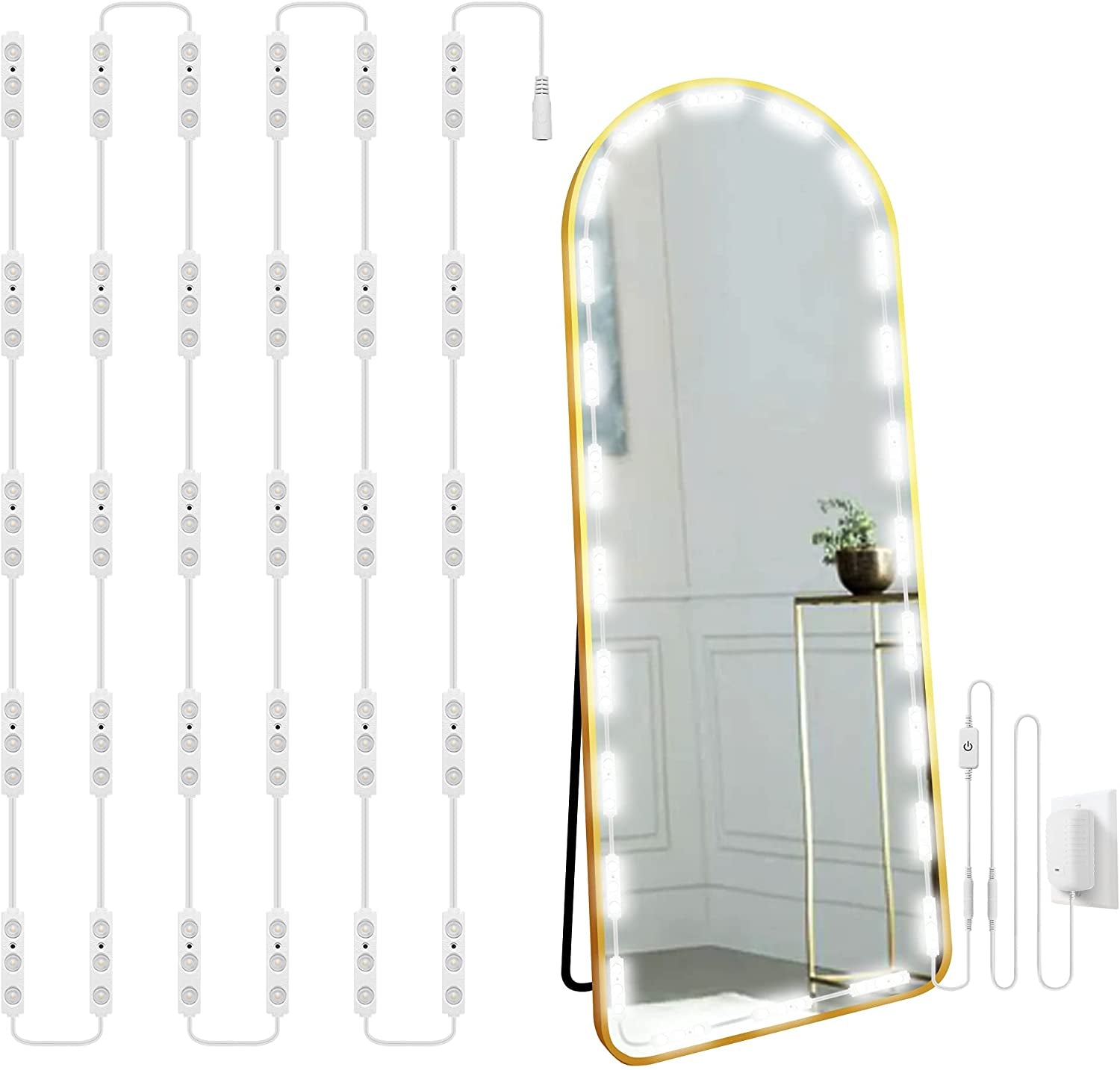 Hollywood Glam Led Vanity Lights Kit, 14Ft Dimmable Vanity Mirror Lights, Full Body Mirror & Bathroom Mirror Lighting, Plug in Floor Mirror Light with Power Supply (Mirror Not Inlcuded)