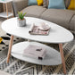 Coffee Table-Oval Wood Coffee Table with Open Shelving for Storage and Display 2 Tier Sofa Table, Small Modern Furniture for Living Room&Home Office-White