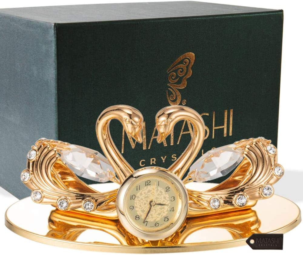 24K Gold Plated Loving Swans Figurine Clock Table Top Ornament for Home Office Desk Bedroom Decor Gift for Valentine'S Day Birthday Mother'S Day Anniversary Christmas Housewarming Present