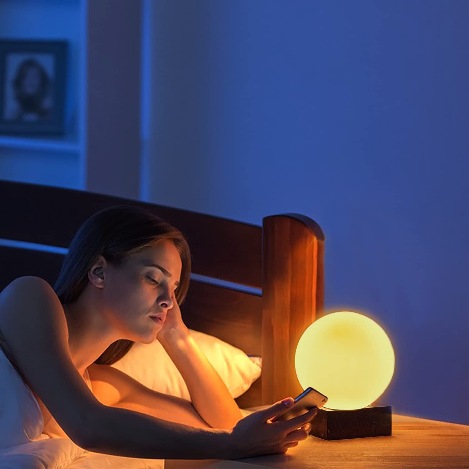 Modern Industrial Table Lamp, Unique Bedside Nightstand Desk Lamp with Glass Shade and Marble Base for Bedroom, Living Room, Office Study, Decoration (Include Bulb G45)