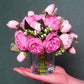 Floral Artificial Flowers Rose Fake Flowers Arrangement in Cube Glass Vase with Faux Water (Pink Pale Pink, 1)