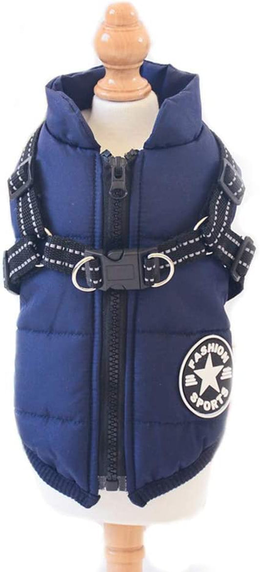 Pet Jacket, Dog Coat Harness Winter Warm Vest Jacket Waterproof Cotton Costume for Puppy Small Medium Dogs (M, Blue)