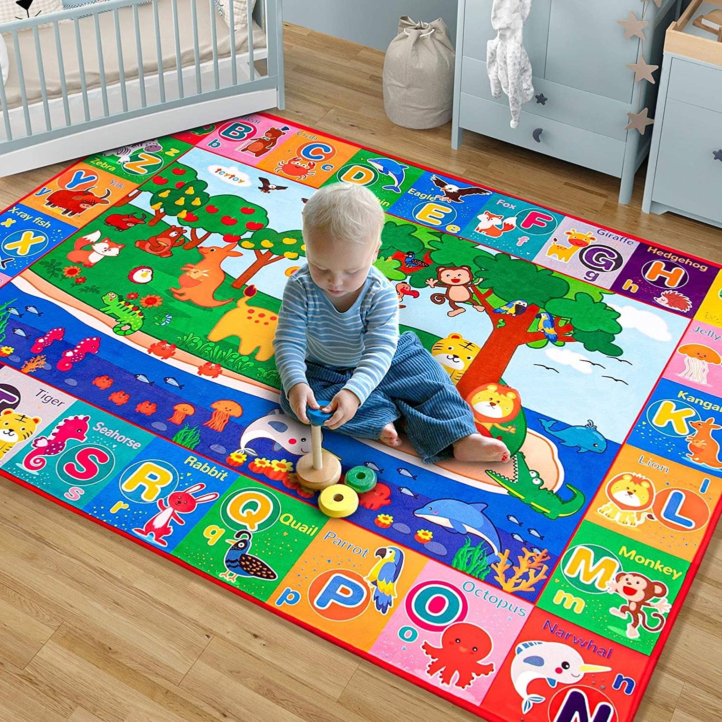 Baby Cotton Play Mat, Playmat Baby Crawling Mat for Floor Baby Mat Large Super Soft Extra Thick (0.6Cm), Plush Surface Foldable Non-Slip Non-Toxic
