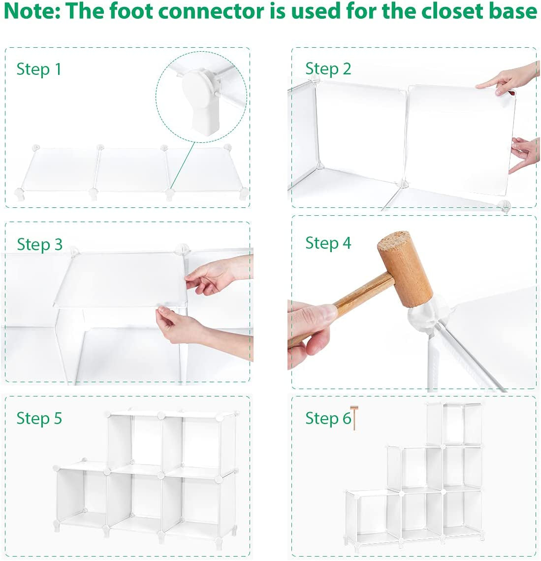 Cube Storage 6-Cube Closet Organizer Bookshelf Bookcase DIY Storage Cubes Organizer Plastic Closet Cabinet Cube Organizer Storage Shelves for Bedroom Living Room, Pure White