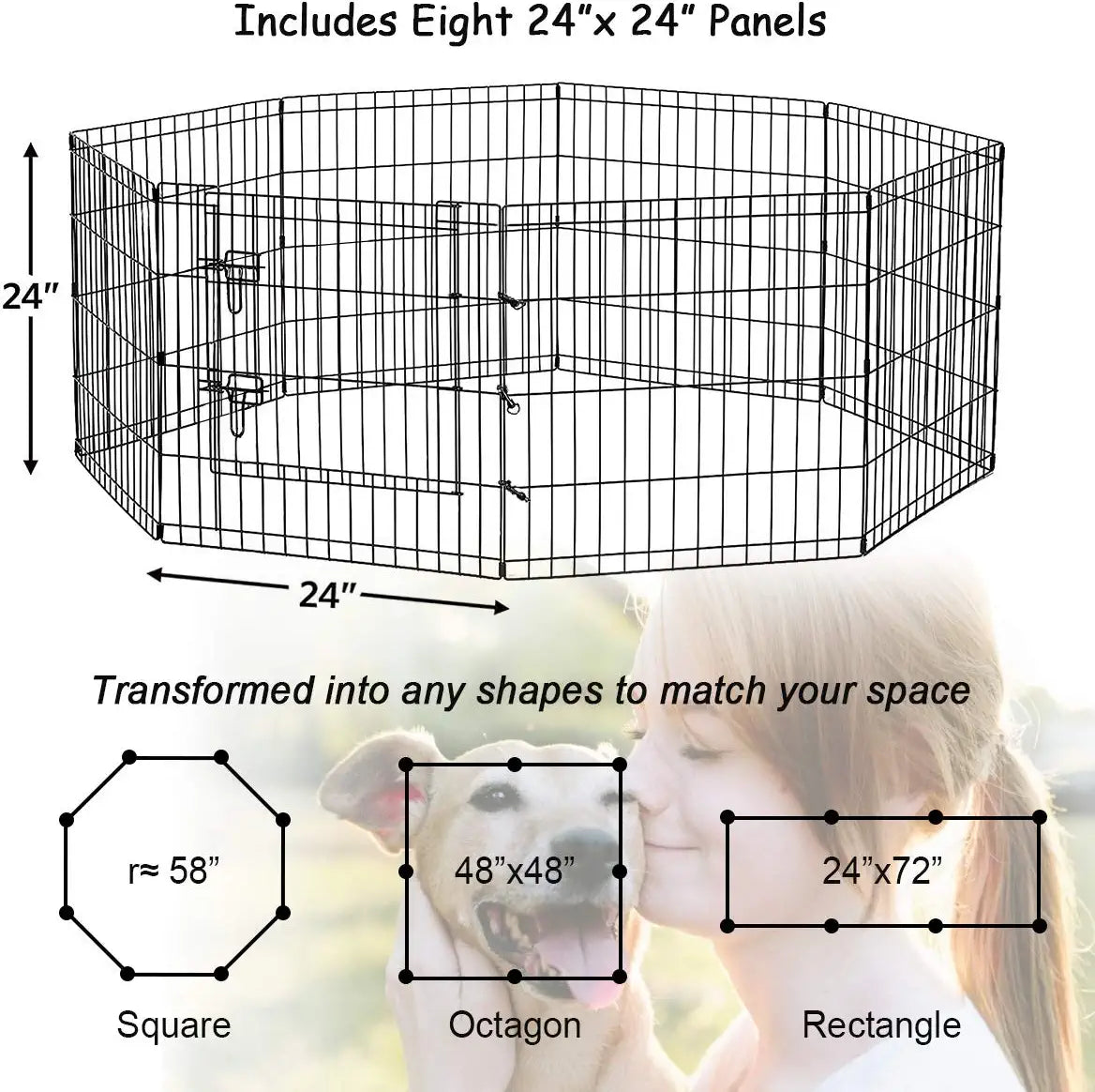 Pet Playpen Puppy Playpen Kennels Dog Fence Exercise Pen Gate Fence Foldable Dog Crate 8 Panels 24 Inch Kennels Pen Playpen Options Ideal for Pet Animals Outdoor Indoor (24 Inch)